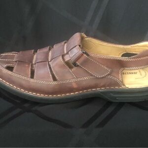 Johnston & Murphy Sandals Mens 12M Brown Leather Fisherman Hook & Loop Vibram